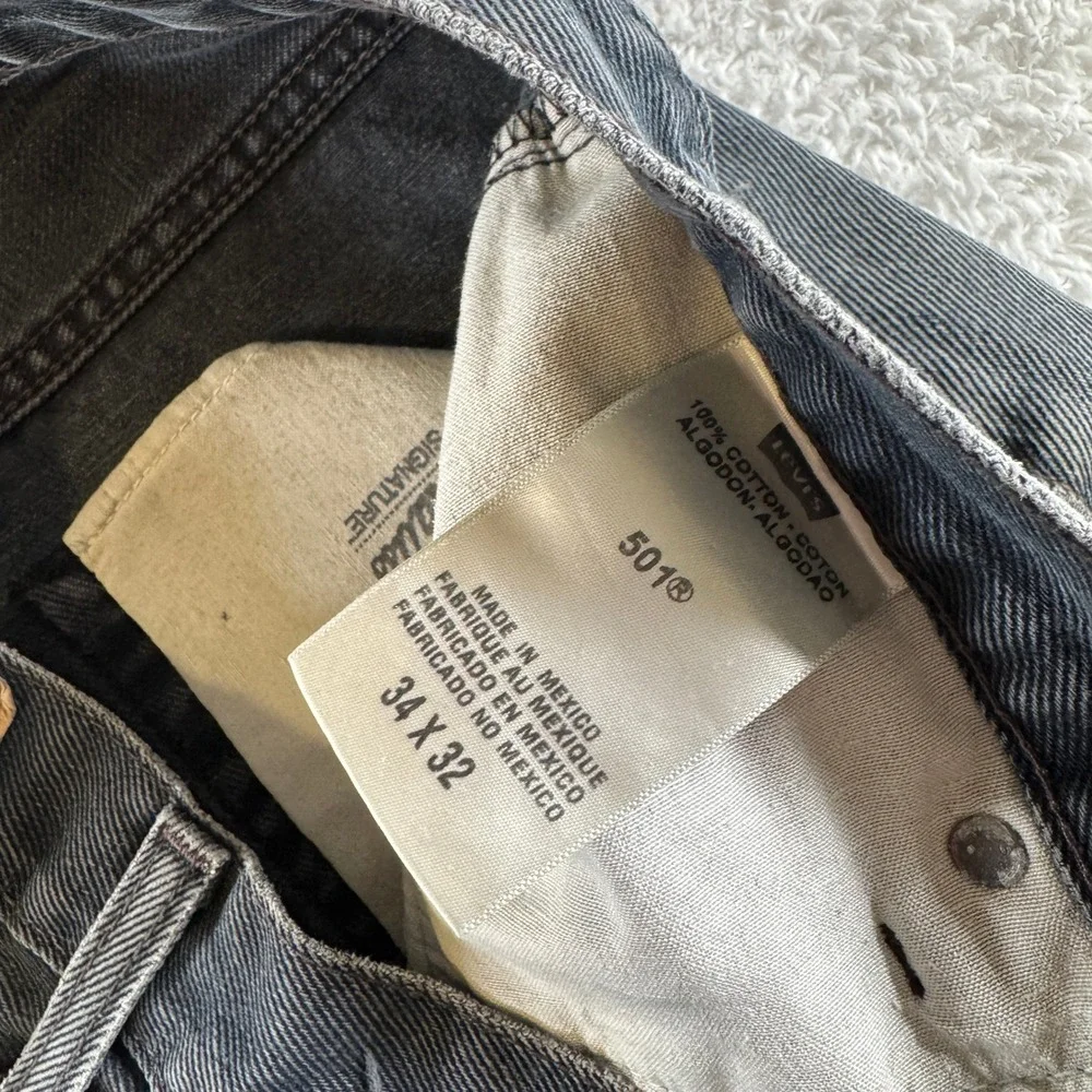 Y2K Levis 501 Jeans Mens 33x32 (tag 34x32) Black Button Fly‎ Straight Distressed